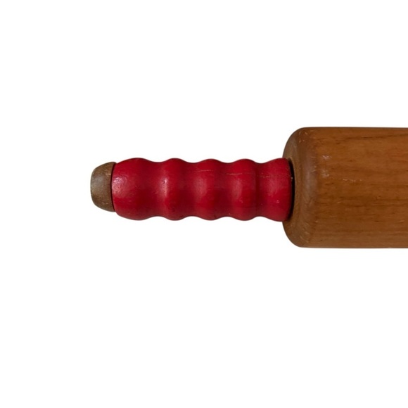 Rolling Pin Red Wooden Spindle Handle Farmhouse
kitchen Vintage 1940’s 17 inch - Picture 5 of 5